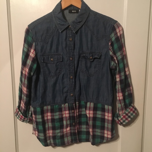 BDG plaid chambray button up shirt - Picture 4 of 5